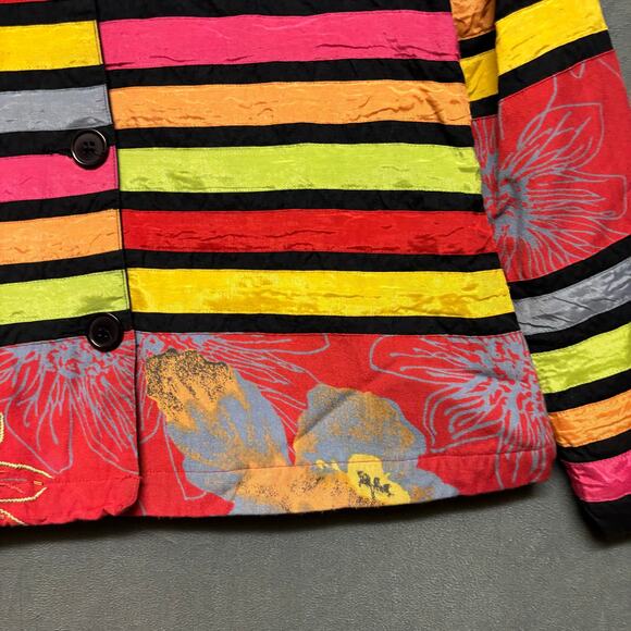 Art To Wear Blazer Patchwork Floral Boho Multicolor Flax Viscose Blend Studded - Picture 3 of 11